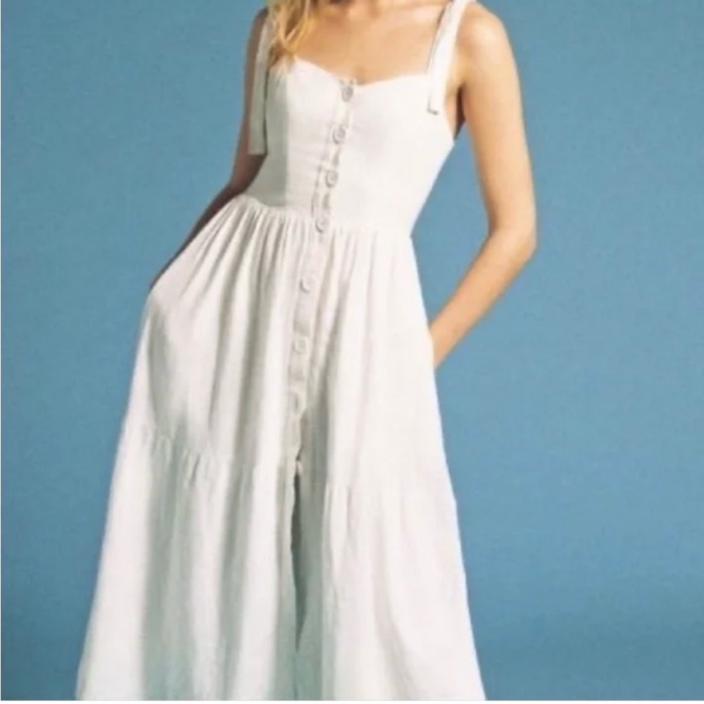 Urban Outfitters Positano Linen Tie-Shoulder Midi Dress Size S‎
